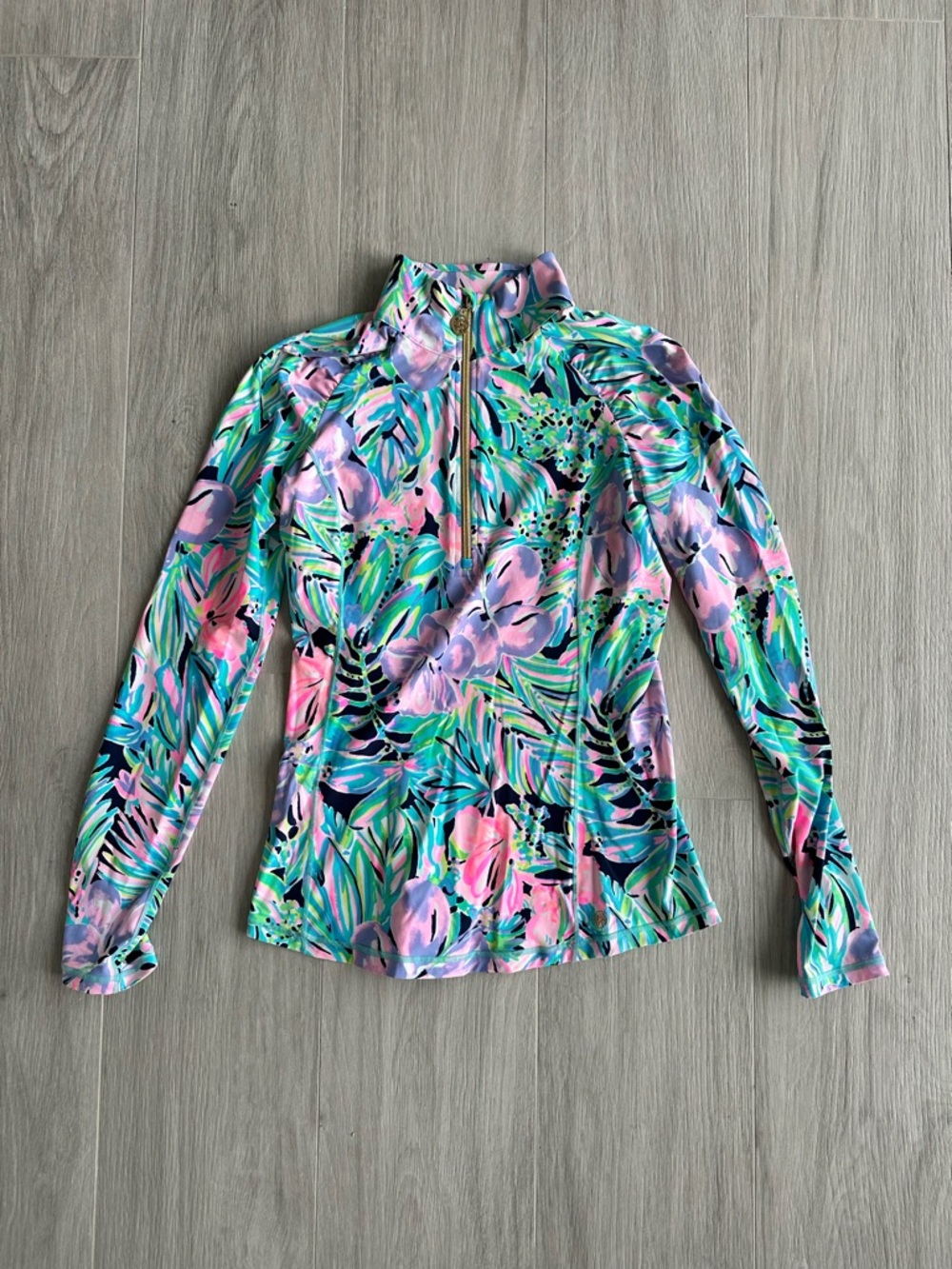 Lilly Pulitzer Long-Sleeve Half-Zip Top in Pink Green Blue Floral